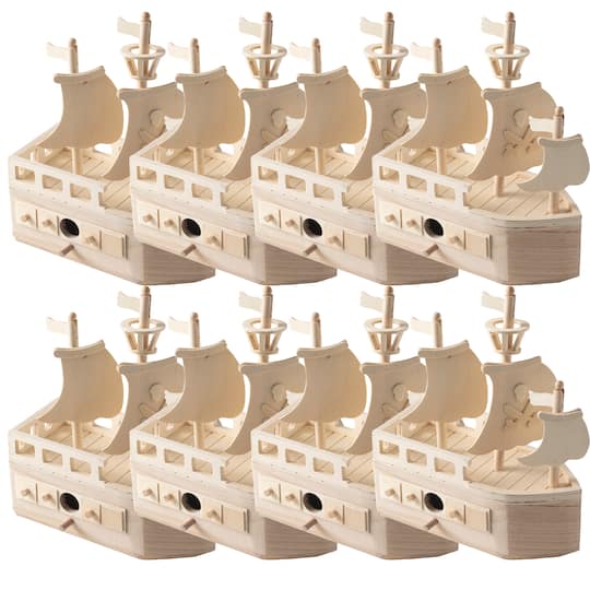 Make Market; 8 Pack: 11.5" Wood Pirate Ship Birdhouse by Make Market®; Category:Birdhouses; Image:1
